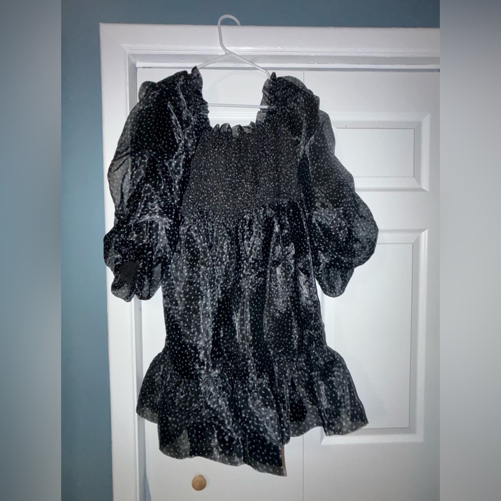 Anthropologie Black Sheer Polka Dot Blouse